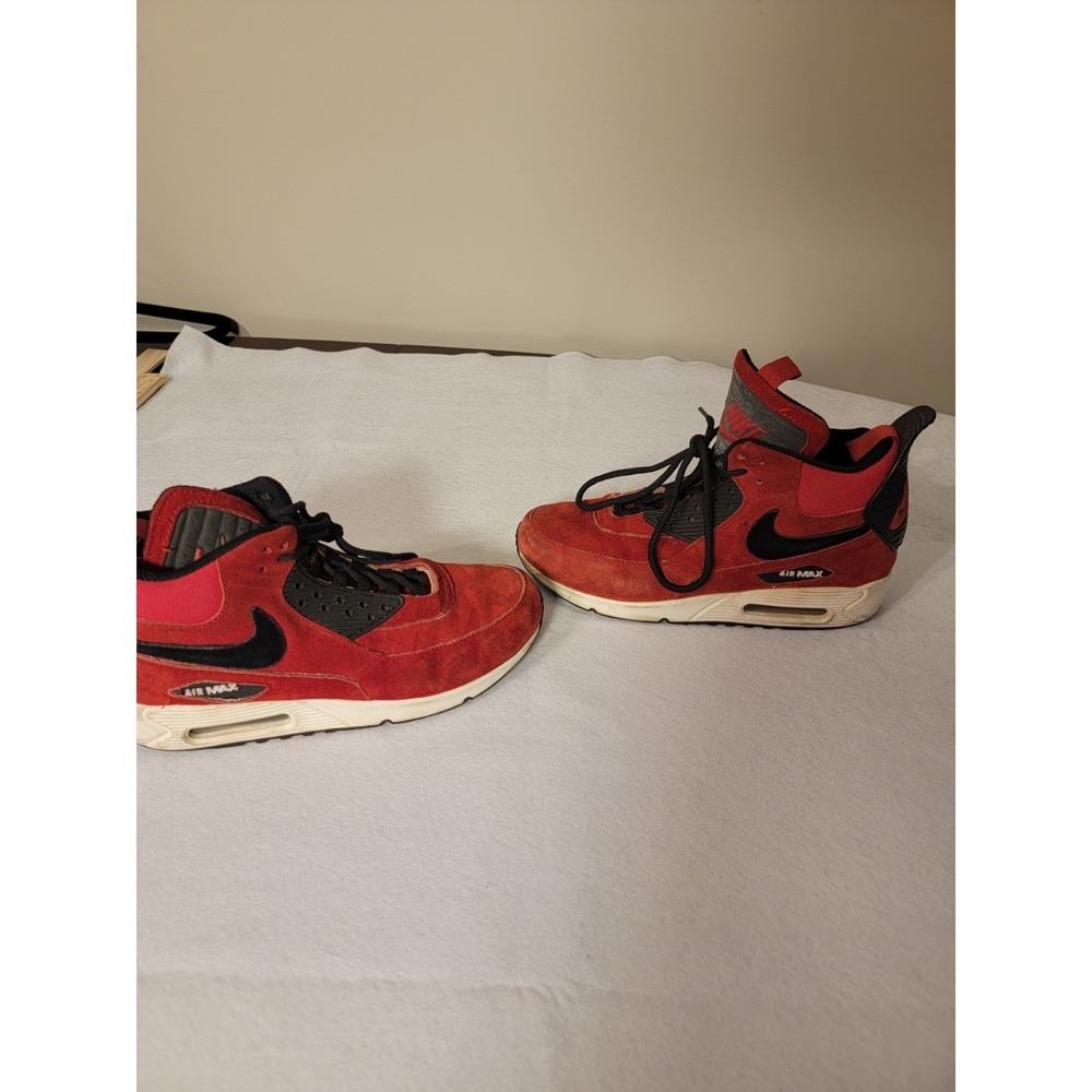 Nike Air Max 90 Mid Sneakers Men's Red Black Lace-Up Casual High Top‎ Athletic 8 - Picture 4 of 7